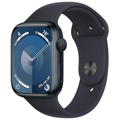 Apple Watch Series 9 (GPS 45 mm) Smartwatch Kast van middernacht aluminium Middernacht sportbandje M/L. Conditie bijhouden, Saturatie-app en Ecg-app, Always-on Retina-display, waterbestendig Apple Watch Series 9 (GPS 45 mm) Smartwatch Kast van middernacht aluminium Middernacht sportbandje M/L. Conditie bijhouden, Saturatie-app en Ecg-app, Always-on Retina-display, waterbestendig