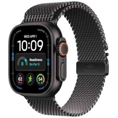 Apple Watch Ultra 4 GPS + Cellular, Smartwatch van Zwart titanium 49-mm kast, Milanees bandje van Zwart titanium (L), Geavanceerde features voor gezondheid en conditie volgen Apple Watch Ultra 4 GPS + Cellular, Smartwatch van Zwart titanium 49-mm kast, Milanees bandje van Zwart titanium (L), Geavanceerde features voor gezondheid en conditie volgen