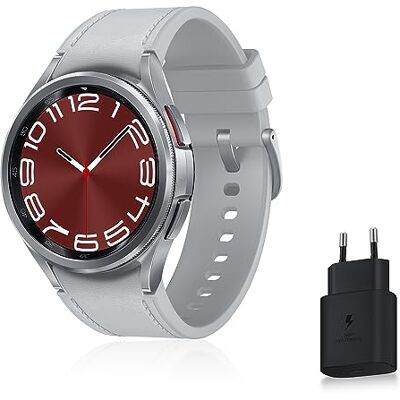 Samsung Galaxy Watch6 Classic smartwatch met oplader, gezondheidstracker, sporttracker, snelladen, 4G/LTE, 43 mm, zilver, Amazon-versie FR Samsung Galaxy Watch6 Classic smartwatch met oplader, gezondheidstracker, sporttracker, snelladen, 4G/LTE, 43 mm, zilver, Amazon-versie FR