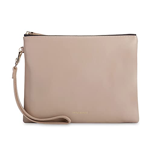 Doris&Jacky Zachte lamsvacht-lederen clutch-tas voor dames, grote portemonnee met riem, Lamsvacht beige, Small