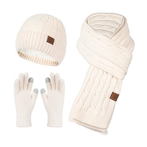 Generic Gebreide muts voor dames, sjaal, handschoenen, winter, sjaal, gebreide muts, combiset, sjaal en handschoenen, set voor dames, beanie, loopsjaal, gebreide set, wintermuts, sjaal, handschoenen, set lus,