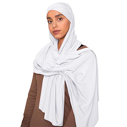 Generisch Moslim hoofddoek, eenkleurig, lange sjaal, wikkelsjaal, katoenen sjaal voor heren, wit, Eén Maat