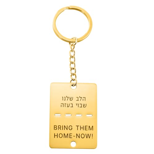 VASSAGO Bring Them Home Now Keychian Militaire Sieraden Joodse Hebreeuwse Rvs Dog Tag Hanger Joodse Sleutelhanger voor Mannen Vrouwen, Goud Breng ze nu naar huis Keychian, Eén maat