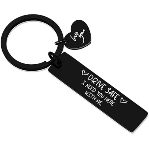 Tecreo Drive Safe Sleutelhanger, I Love You, cadeau voor vriend, echtgenoot, bestuurder, verjaardagscadeau voor hem, vriend, echtgenoot, cadeau, zwart, zwart, M