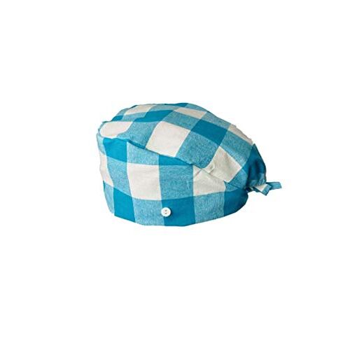 JOS OP-cap medische pet met knopdop chirurgische scrub cap turquoise geruit katoenen hoed verpleegkundige werk tandartsen dierenarts koken chirurgische hoed