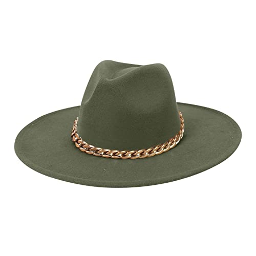 LOIJMK Fedora Fedora's Herenhoeden en Hoeden Modieus Breed Voor Dames Dames Baseball Caps Dames Hoeden En Hoeden, legergroen, Eén maat