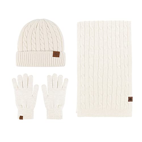 IQYU Muts met sjaal voor dames, hoed-sjaal, handschoenen set voor mannen en vrouwen, muts en handschoen set dames, beige, One size