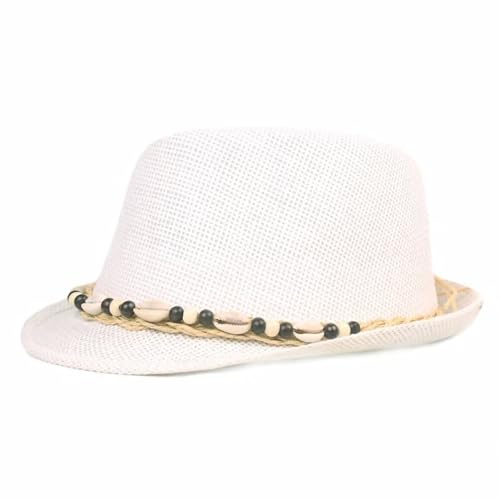 Plancholo Uniseks zomer strohoed Fedora zon Panama hoed strandhoed jazz hoed voor mannen vrouwen voor mannen en vrouwen, Wit, Eén Maat