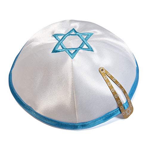 JL Kippha's Satijn 20cm Wit Magen David Kippah Joodse Cap Judaica Yarmulke Synagoge