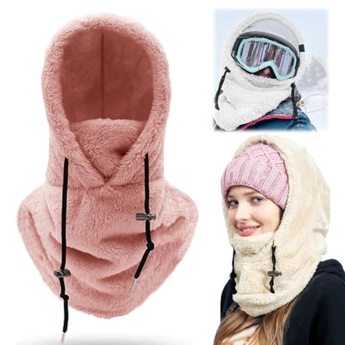 MIGEDY Gezichtsmasker Sherpa Hood, universele windbestendige winter Sherpa skikap, bivakmuts skimasker, windbestendige winter for dames en heren (Color : Pink, Size : One Size)