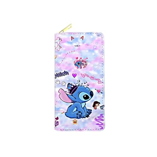 NUIGUBF Geschikt voor Disney Stitch portefeuilles voor vrouwen, schattige cartoon PU portefeuilles, koppeling tassen, modieuze rits portefeuilles, kaart gevallen