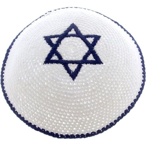 ART Gebreide witte Kippa Joodse Israeli Judaica Kipa met Davidster