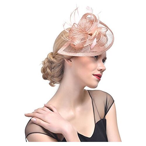 Amorar Fascinator voor dames, haarclip, hoed, bankethoed, hoofdband, veer, bloem, sluier, bolhoed, bruid, hoed voor cocktailfeest, bruiloft, wegwerpverpakking, champagne, Eén maat