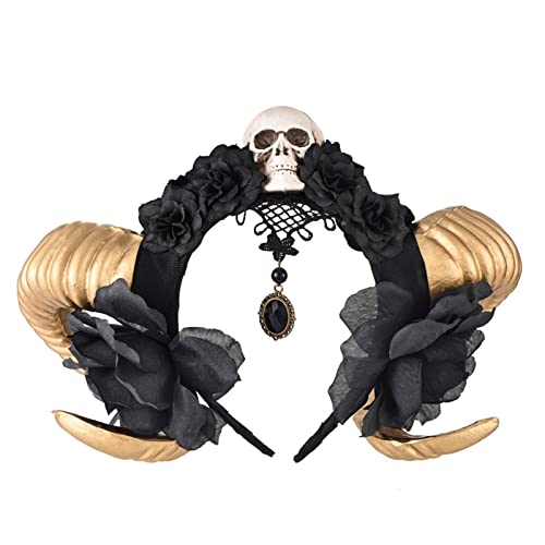 Acahhotxx Heks Bloem Decor Schapen Hoorn Haar Hoepel Film Boze Hoorn Voor Hoofdband Gothic Cosplay Kostuum Hoofddeksel Cosplay Hoorns Os Schaap Cosplay Hoorns Zwart Cosplay Hoorns Hoofdband Cosplay