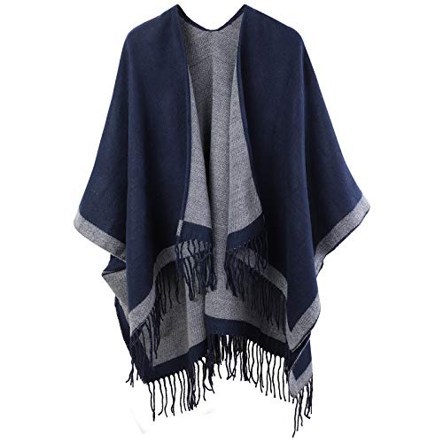 Lachi Dames Poncho Sjaal Poncho Cape Vest Open Voorzijde, Blauw, one size