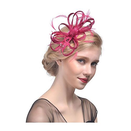 Amorar Fascinator haarclip voor dames, banket, hoed, hoofdband, veer, bloem, sluier, bowler, bruid, hoed voor cocktails, bruiloft, wegwerpverpakking, roze, Eén maat