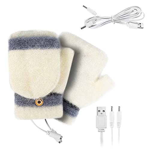 Winmany USB verwarmde handschoenen dames en heren winter volledige & halve vingers want 5V laptop verwarming warme handen warmer vingerloze handschoenen wasbaar ontwerp (wit)