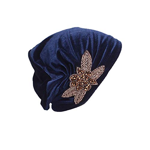 Pluto & Fox Stof Beanie Cap Met Tulband Ornament Voor Vrouwen Hoofd Voor Kanker Chemotherapie Chemo Oncologie Nacht Haaruitval Haar (Blauw)