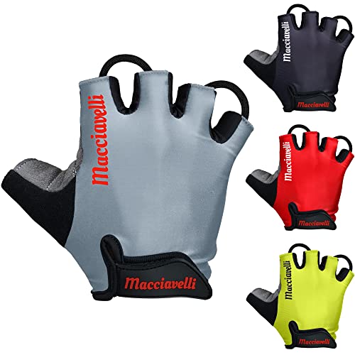 MACCIAVELLI Fietshandschoenen voor mannen MTB-handschoenen als halve vinger variant fietshandschoenen voor racefiets en mountainbike fietshandschoenen voor heren en dames (grijs, L)