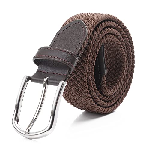 DWOY Elastische Gevlochten Stretch Riem voor Mannen en Vrouwen Elastische Stof Geweven Gevlochten Broek Riemen, Bruin, S/M