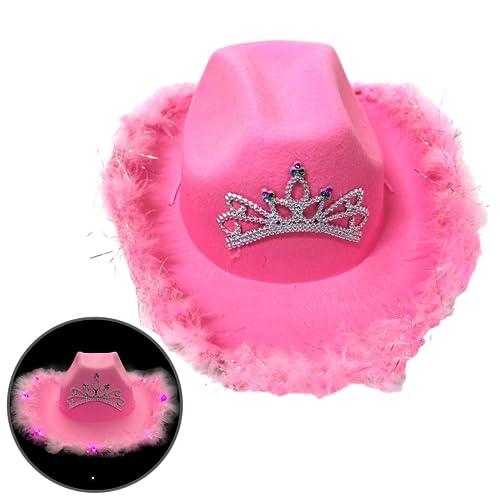 Morain Grappige Feest Hoeden Cowboy Hoed Voor Vrouwen Licht Up Western Hoed Cowboy Hoed Met Veren Cowboy Kostuum Dress Up Roze Cowboy Hoed Voor Vrouwen