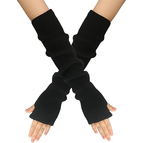 EQLEF Winterarmwarmers, polswarmers, lange vingerloze handschoenen, gebreide armwarmers en moffs, gebreide dameshandschoenen voor de winter (zwart)