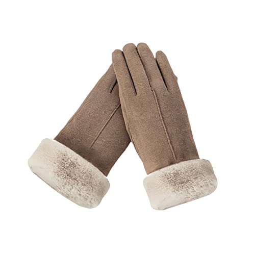 VIPAVA winterhandschoenen voor dames Dames Kasjmier Winterhandschoenen Pluche Kasjmier Vrouwen Herfst Winter Warm Dikke Handschoenen Fleece Touch Screen Ski-handschoenen (Color : Brown)