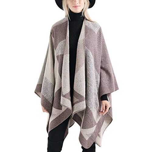 FEOYA Dames Herfst Winter Poncho met Kwast Poncho Sjaal Cape