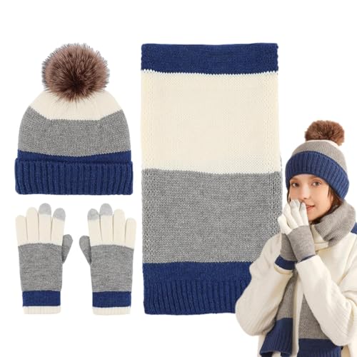 Bexdug Damesmuts, sjaal en handschoenen Set Winter   Wintermuts sjaal handschoenen set Wintermutsen met pompon, sjaalhandschoenen voor dames Warme herensjaals en muts Thermische handschoenenset