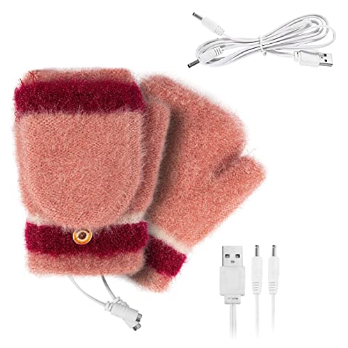 Winmany USB verwarmde handschoenen dames en heren winter volledige & halve vingers want 5V laptop verwarming warme handen warmer vingerloze handschoenen wasbaar ontwerp (roze)