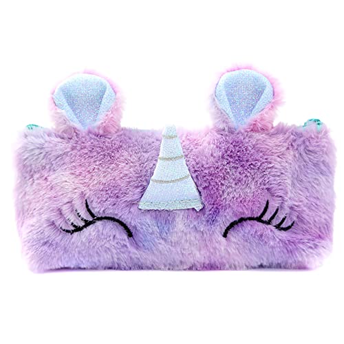 LIUJUNH Eenhoorn Potlood Case Potlood Houder Tas Pluizige Potlood Tas Faux Fur Potlood Tas Faux Fur Potlood Case Rits Pen Pouch voor Thuis School, Paars, Nee