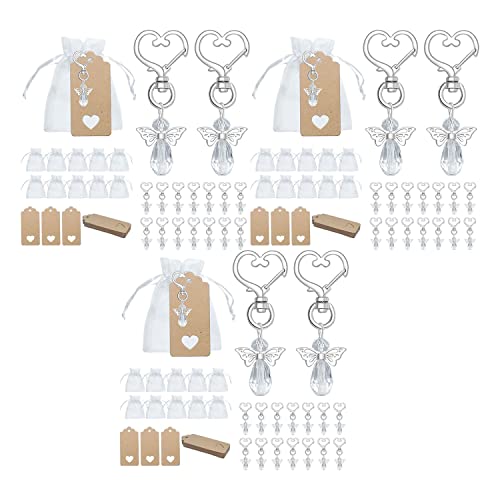 ZUHEGELA 90 Stks Engel Sleutelhanger Souvenir Bruiloft Geschenken Baby Shower Gunst Geschenken Set met Tag Trekkoord Candy Bag