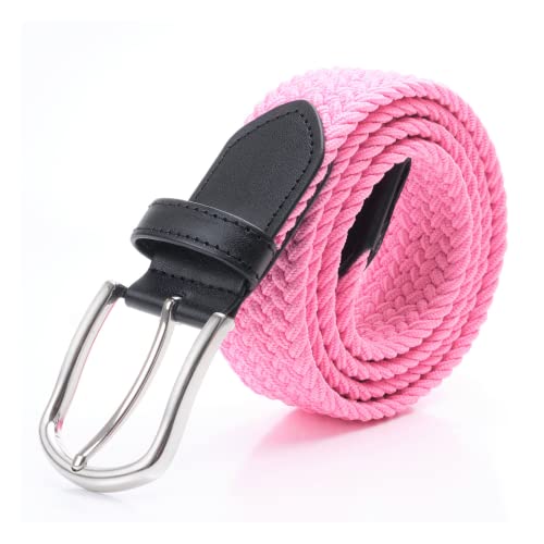 DWOY Elastische Gevlochten Stretch Riem voor Mannen en Vrouwen Elastische Stof Geweven Gevlochten Broek Riemen, roze, L/XL