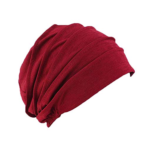 Pluto & Fox Stof Beanie Cap Tulband Voor Hoofd Met Elastiekje Achter Vrouwen Slapen Kanker Chemotherapie Chemo Oncologie Nacht Haaruitval Haar (rood)