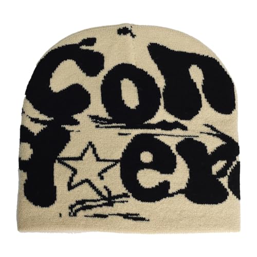 EHOTER Dames Beanie Bonnet Y2k Mutsen Brief Print Mutsen MEA Y2K Beanies Beanie Gebreide Muts voor Vrouw Mannen Slouchy Mutsen en Gebreide Mutsen voor Unisex, Koffie Ster, one size