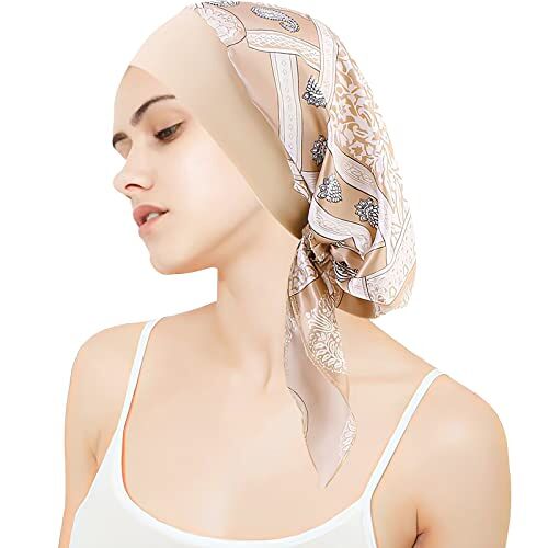 WUERKIYA Hoofddoek voor Dames Hoofddeksels Dames Chemo Hoofddeksels Voorgeknoopte Set Geplooide Headwrap Sjaals Cap Hat Dames Khaki