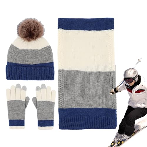 Teksome Hoed en sjaal set voor dames, gebreide warme beanie hoed sjaal handschoenen   Dames Beanie Hoed Sjaal Handschoenen Set, Fleece Winter Hoed met Pom, Gebreide Neck Sjaal Handschoenen voor Koud Weer