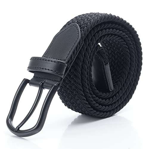 DWOY Elastische Gevlochten Stretch Riem voor Mannen en Vrouwen Elastische Stof Geweven Gevlochten Broek Riemen, Zwart, L/XL