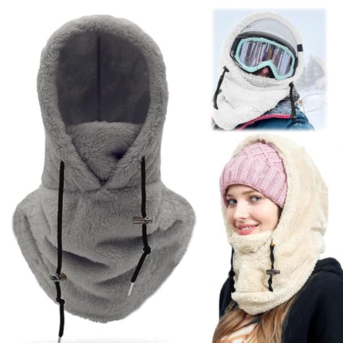 MIGEDY Gezichtsmasker Sherpa Hood, universele windbestendige winter Sherpa skikap, bivakmuts skimasker, windbestendige winter for dames en heren (Color : Gray, Size : One Size)