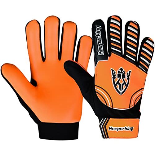 Keeperking Keepershandschoenen voor kinderen, jongens en meisjes, junior voetbalhandschoenen, voetbalspelershandschoenen voor jongens (6, oranje-zwart-oranje)