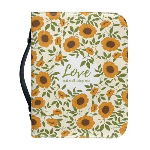 Dajingkj Bijbelhoes met ritssluiting, grote leren bijbelhoezen voor dames, bloemen, bijbeltas, bijbeltas, boek, kerk, hengseltassen, Gele bloemen, XXL