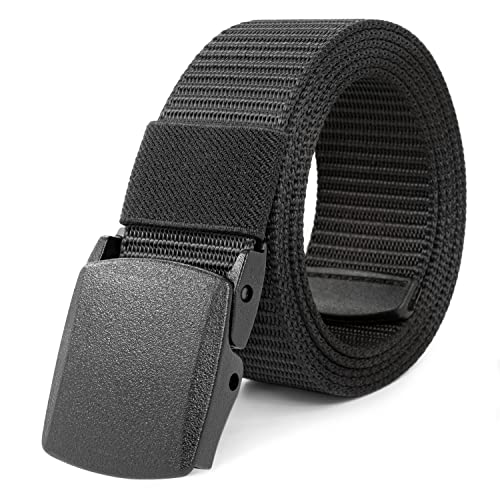 LXMY Werkriemen voor heren, riemen voor mannen, verstelbare nylon stoffen riem, geen metalen gesp, snelle doorgang door de luchthavenbeveiliging, geschikt voor overal, Zwart, 130*3.8cm