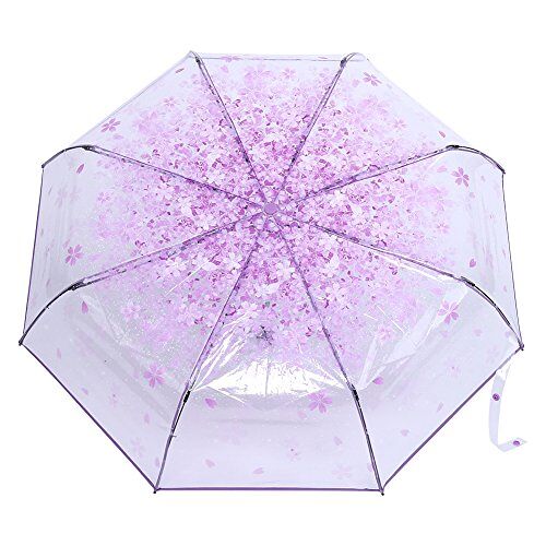Ejoyous Paraplu transparant met bloemen, kleine kinderparaplu's, kleine meisjes en dames, regenscherm met sakura-patroon, bloemen, licht, doorzichtig, windbestendig, reisparaplu, diameter 93 cm, lichtpaars