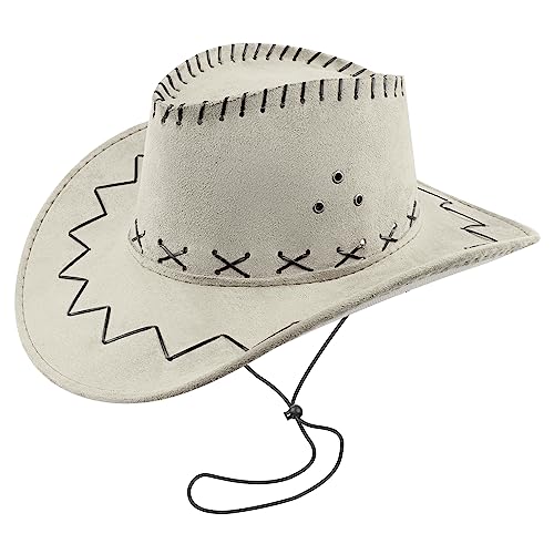 HMILYDYK Cowboy Hoed Suede Cowboy Hoed Brede Rand Western Cowboy Hoeden Authentieke Gunslinger Hoed Vilt Cowboy Hoed Voor Mannen Vrouwen, Beige, L