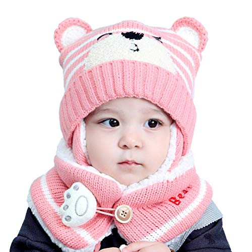 Hihey Kindermuts winter warm gebreide muts beanie muts muts gebreide muts wintermutsen oorflap hoed (6-24 maanden)