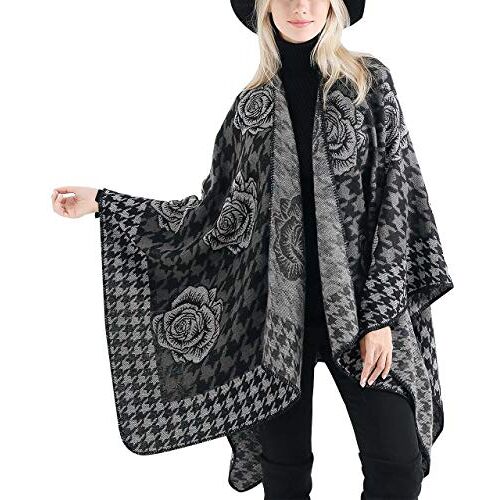 FEOYA Dames Herfst Winter Poncho met Kwast Poncho Sjaal Cape