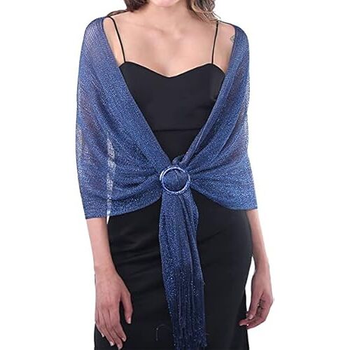 Evlry Edary grote fonkelende metallic sjaals en wraps kimono cardigan avondkleding sjaal bruiloft wrap stola voor bruid party, blauw, Eén maat