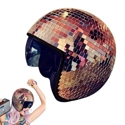 AEbdgdd Discobal hoeden, glitter spiegel glas discobal hoed helm voor dames heren, disco decoratie helmen met intrekbaar vizier, discobal spiegelhoed, disco bal emmerhoed, lichtgevende disco breekhelm (B)