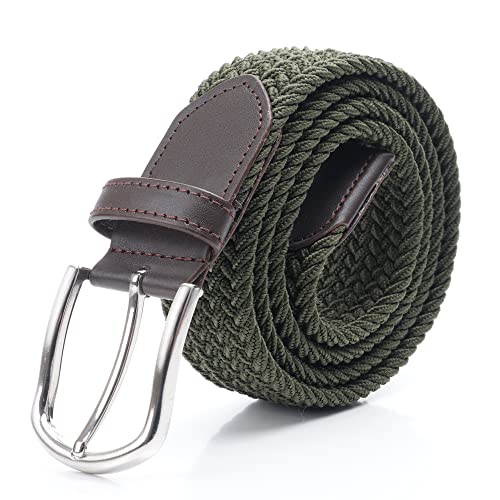 DWOY Elastische Gevlochten Stretch Riem voor Mannen en Vrouwen Elastische Stof Geweven Gevlochten Broek Riemen, Olijfgroen, L/XL