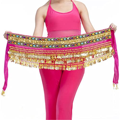 ANNURA Buikdansrok, Buikdans Hippe Sjaal, Dames Buikdansriem Hippe Sjaal Buikdanskostuum Riem Buikdansen Hippe Sjaal Danser Heupdoek Kralen Munten (Color : Roze, Size : One Size)